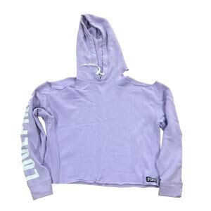 PINK Womens Cropped Purple Sweatshirt Open Shoulder Hoodie Size Small Comfy Long